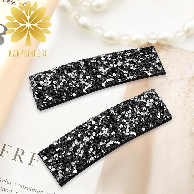 Kanprincess Rhinestone and Crystal Hair Clips 2-Pack, Sparkly Barrettes & Elegant Bling Accessories for Women & Girls(Set15)