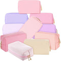 Sanwuta 9 Pcs Makeup Bags Bulk Bridesmaid Proposal Gifts Cosmetic Bags Preppy PU Leather Double Zipper Toiletry Pouch Portable Travel Organizer Case for Women Bachelorette Gift(Pink Purple Series)