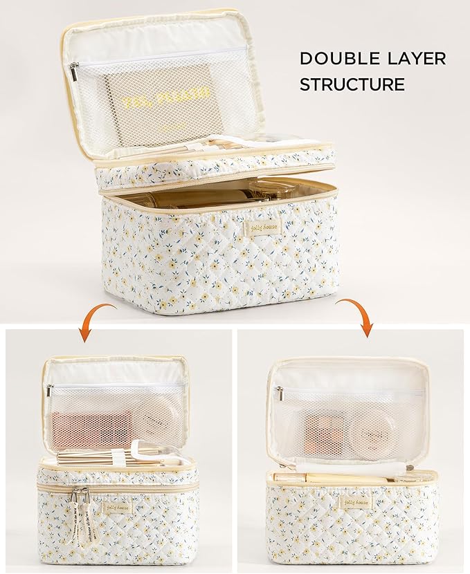 HBselect 2Pcs Travel Makeup Bag Large Quilted Cosmetic Bag Make up Bag