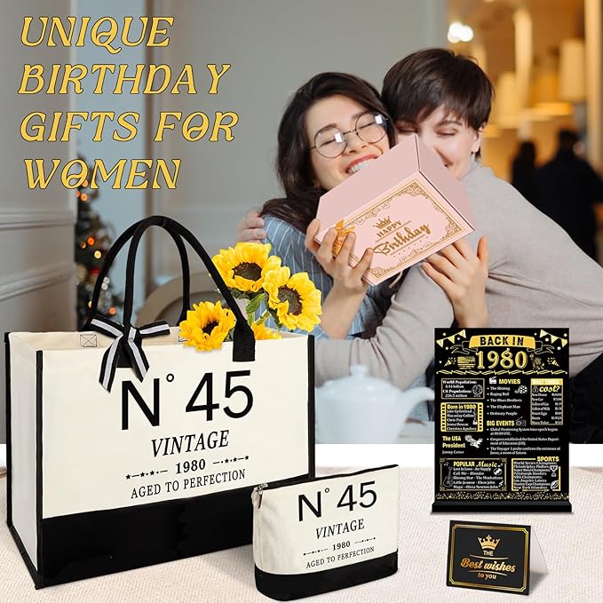 45th Birthday Gift for Women-N°45 Canvas Tote Bag,Makeup Bag,Back in Poster