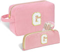 Sernaxi Personalized Initial Makeup Bag Trendy Stuff Corduroy Cosmetic Bag Travel Toiletry Bag, Valentine’s Day Gift Makeup Organizer Case & Makeup Pouch for Women teen Girls Mom Girlfriend Wife