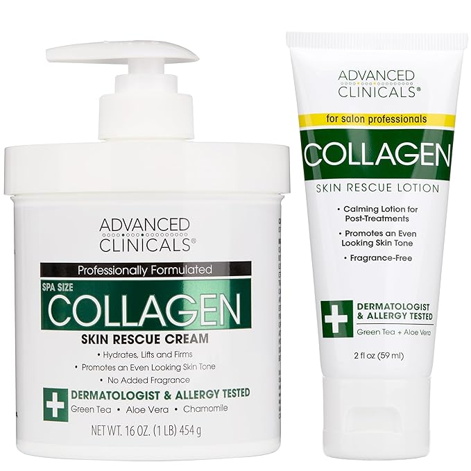 Advanced Clinicals Collagen Cream Body Lotion & Face Moisturizer | Skincare Anti Aging Collagen Lotion For Women, Men, Hand, & Neck Improves Look Of Crepe Skin & Uneven Dry Skin, 16Oz + Travel Size