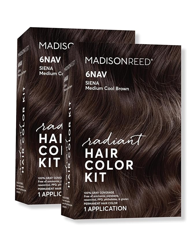 Madison Reed Radiant Hair Color Kit - 6NAV Medium Cool Brown (Siena Brown), Permanent Hair Dye, Dimensional Gray Hair Blending | PPD-Free & Ammonia-Free, 2 Pack