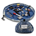 Lay-n-Go Cosmo Drawstring Cosmetic & Makeup Bag Organizer - Portable Drawstring Makeup Bag w/Zipper Pocket, Makeup Loops & More - Durable, Machine Washable Toiletry Bag (20", Blue Snakeskin)