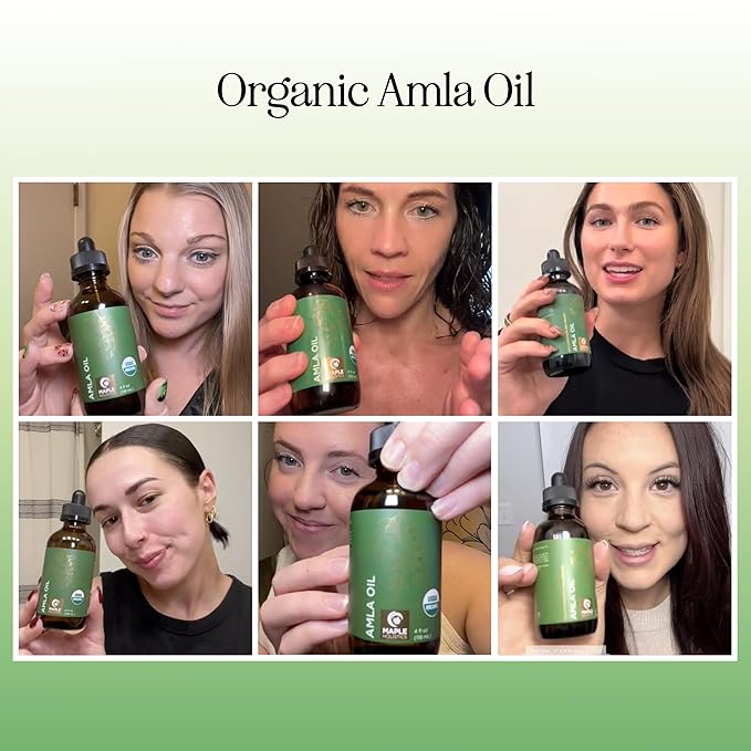 Organic Amla Oil for Hair - 100% Pure Amla Hair Oil for Volume Shine & Hydration - Cold-Pressed Extra Virgin Unrefined Non-GMO & USDA Organic for Nourishing Moisturizing Scalp Care (4 Fl Oz)
