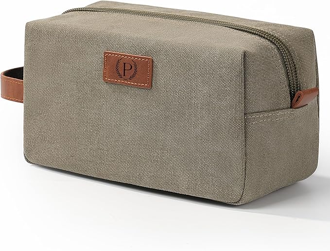 Travel Size Essentials Canvas Toiletry Makeup Bag Olive Green (Initial P)