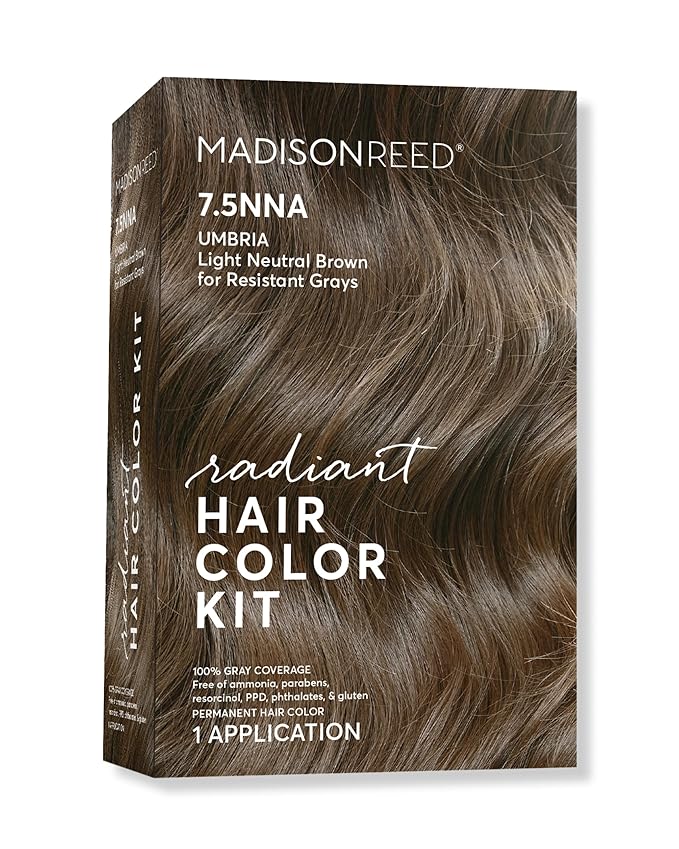 Madison Reed Radiant Hair Color Kit - 7.5NNA Light Neutral Brown (Umbria Brown), Permanent Hair Dye for Resistant Grays, 100% Gray Coverage | PPD-Free & Ammonia-Free, 1 Pack