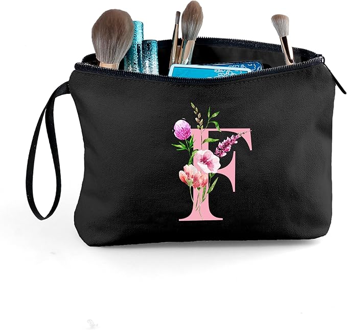 A-Z Personalized Gifts for Women, Initial Make Up Bag with Mirror, F