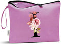 Vavabox A-Z Personalized Makeup Bag, Birthday Gifts for Women Mom, Gifts for Best Friend, Bride Bridesmaid Cosmetic bag (I, 07-Purple)