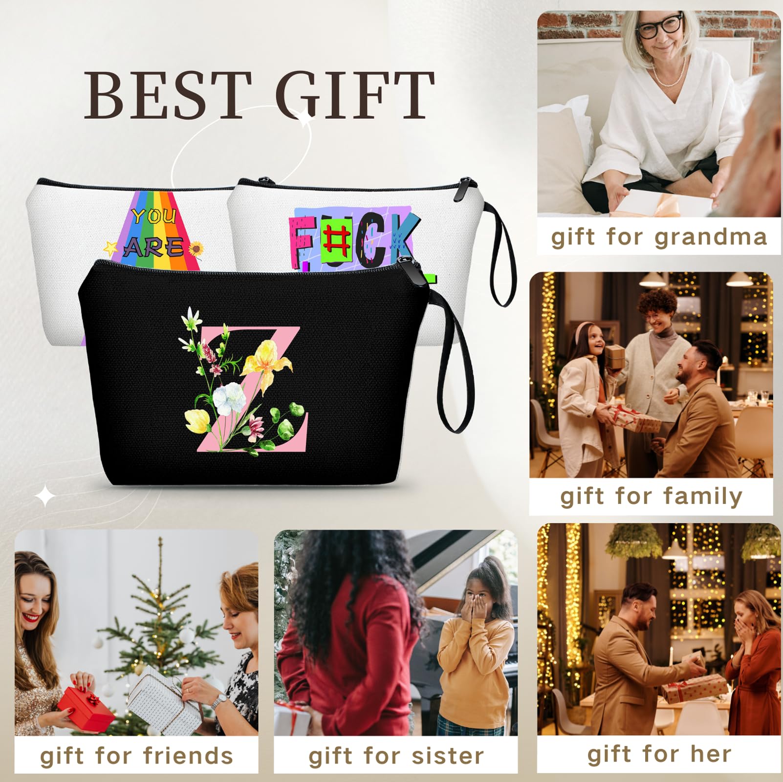 SEAMOON A-Z Gifts for Women Who Have Everything, Makeup Bag with Mirror,Z