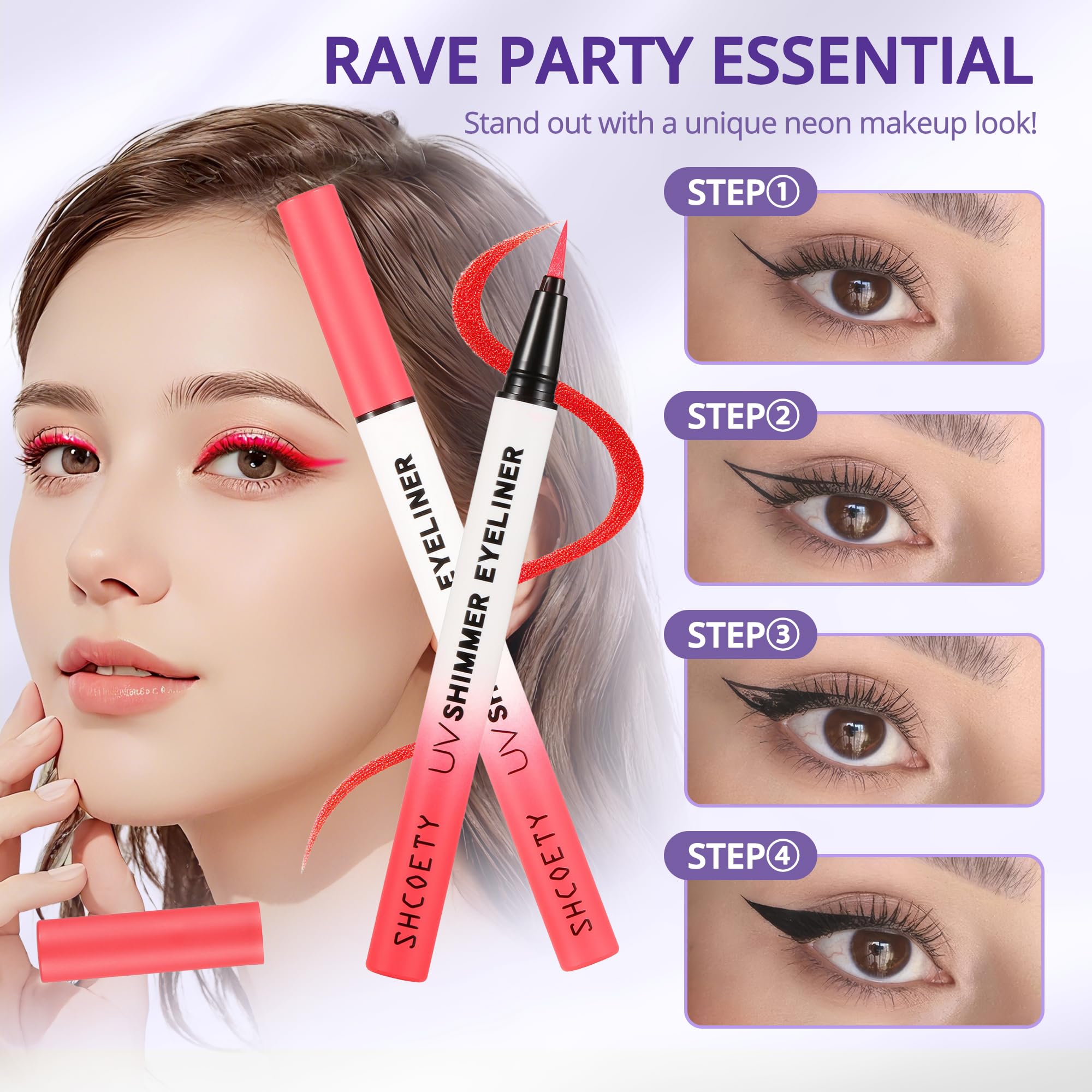 Wismee Metallic Neon Liquid Eyeliner, Glitter Neon Colored Eyeliners Pen, High Pigmented, Waterproof Smudge-Proof and Long-Lasting Metallic Eye Makeup for Halloween Christmas,Shimmer Red