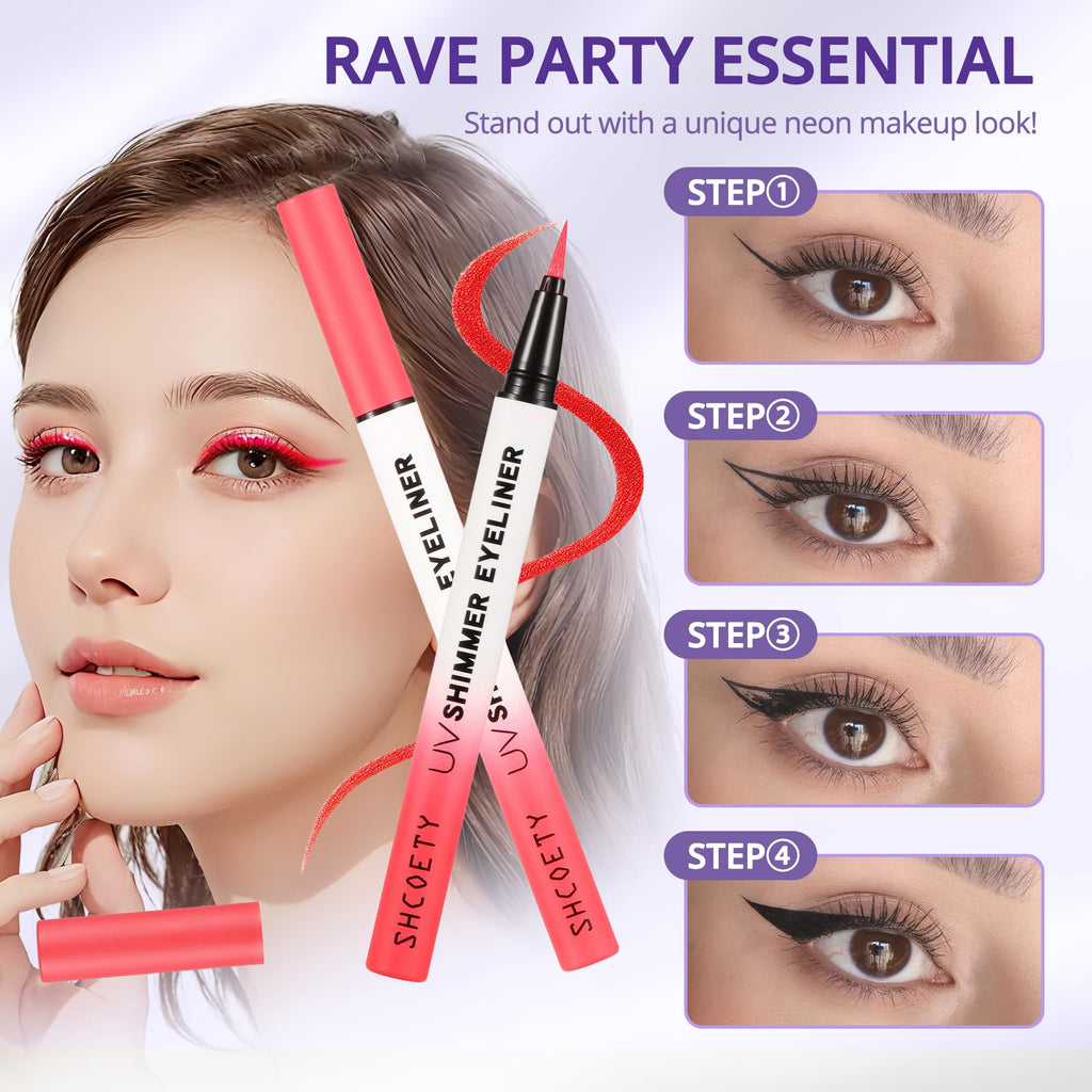 Wismee Metallic Neon Liquid Eyeliner, Glitter Neon Colored Eyeliners Pen, High Pigmented, Waterproof Smudge-Proof and Long-Lasting Metallic Eye Makeup for Halloween Christmas,Shimmer Red