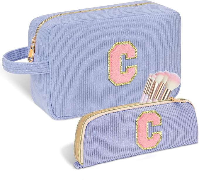 Sernaxi Personalized Initial Makeup Bag Trendy Stuff Corduroy Cosmetic Bag Travel Toiletry Bag, Valentine’s Day Gift Makeup Organizer Case & Makeup Pouch for Women Teen Girls Mom Girlfriend Wife