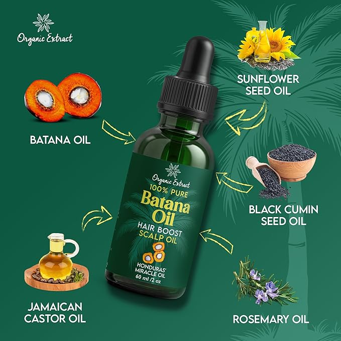 Organic Extract Batana Oil for Hair & Scalp – 2 fl oz / 60ml – Deep Hydration & Frizz Control – Pure & Natural Moisturizing – Lightweight, Nourishing Oil for All Hair Types – For Men & Women