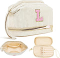 Makeup Bag for Girls Gift, Personalized Valentines Day Gifts Initial Women Makeup Bag for Travel, Double Layer Cosmetic Bag with Brush Organizer Preppy Make up Bag for Teen Girl Trendy - L