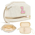 Makeup Bag for Girls Gift, Personalized Valentines Day Gifts Initial Women Makeup Bag for Travel, Double Layer Cosmetic Bag with Brush Organizer Preppy Make up Bag for Teen Girl Trendy - L