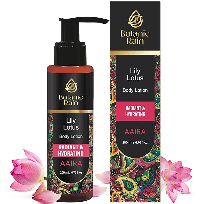 Botanic Rain Organic Body Lotion for Dry & Crepey Skin – Lightweight Non-Greasy Ayurvedic Daily Moisturizer with Lily & Lotus, 6.76 fl oz (1)