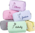Ajiangwu Personalized Makeup Bag with Embroidered Name&Birth Flower for Bridesmaid Gifts,Custom Small Travel Cosmetic Bag Toiletry Bag Wedding Gifts for Bride