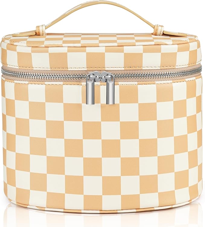 UUYUUY Makeup Bag Vanity Case, Beige and White