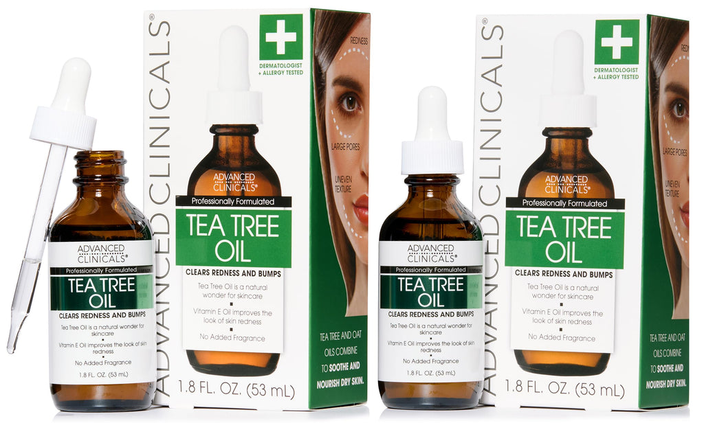 Advanced Clinicals Tea Tree Oil For Skin Facial Serum | Tea Tree Serum For Face With Vitamin E + Botanicals To Help Improve Appearance Of Large Pores & Skintone For Smoother Looking Skin, 2-Pack