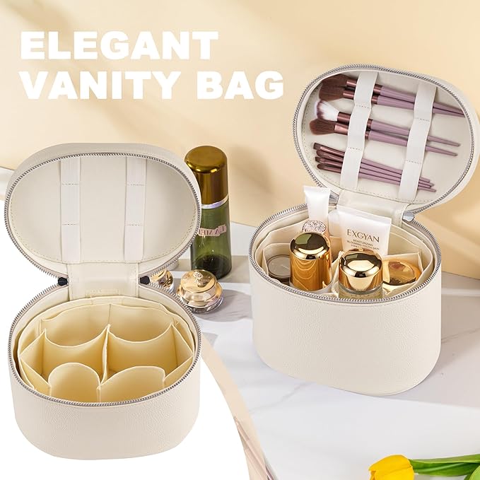 UUYUUY Makeup Bag Vanity Case Cosmetic Bag with Removable Divider Travel Toiletry Bag for Women Portable Make up Box Organizer, Beige