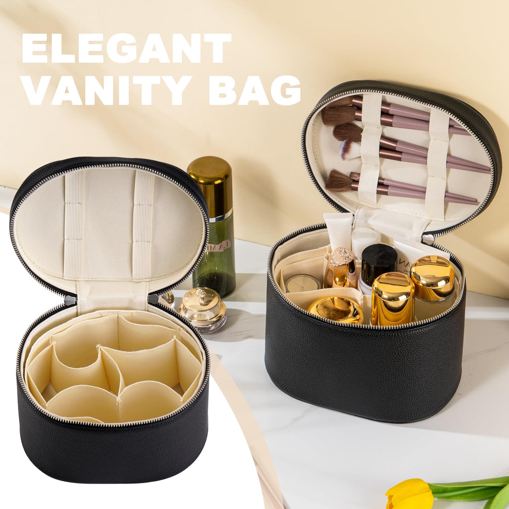 UUYUUY Makeup Bag Vanity Case Cosmetic Bag with Removable Divider Travel Toiletry Bag for Women Portable Make up Box Organizer, Black