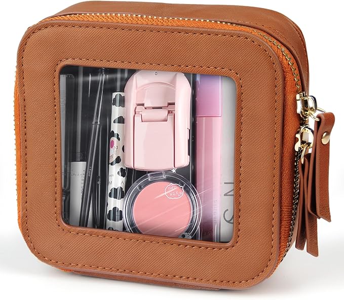 FASAOH Small Clear Makeup Bag Travel Cosmetic Case, Portable Make Up Organizer Traveling Compact Car Bag for Essentials Transparent Toiletry Bag with Zipper