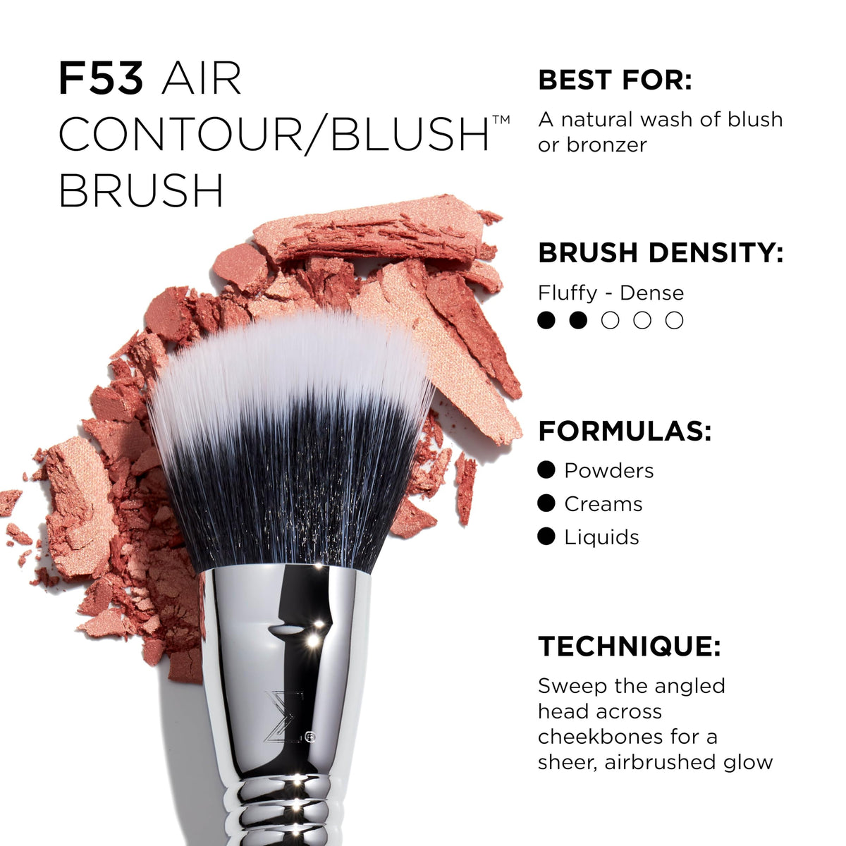 Sigma Beauty F53 Air Contour/Blush™ Brush, Soft Angled Bronzer Makeup Brush