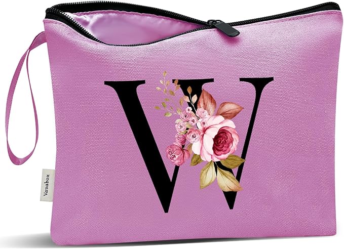 Vavabox A-Z Personalized Makeup Bag, Birthday Gifts for Women Mom, Gifts for Best Friend, Bride Bridesmaid Cosmetic bag (W, 07-Purple)