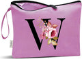 Vavabox A-Z Personalized Makeup Bag, Birthday Gifts for Women Mom, Gifts for Best Friend, Bride Bridesmaid Cosmetic bag (W, 07-Purple)