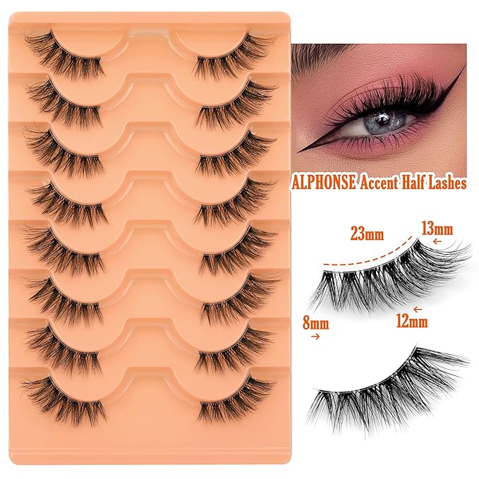 alphonse Half Lashes Natural Look Half Lash Cateye Clear Band Half Eyelashes Cat Eye Fluffy Wispy Accent Lashes 3/4 Flared End Lashes Pack 8 Pairs by ALPHONSE, 8.0 Count