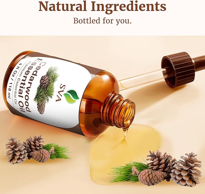 SVA Cedarwood Essential Oil 4 Fl Oz – for Diffuser, Skin & Hair Care – Ideal for Massage & DIY Blends - with Dropper