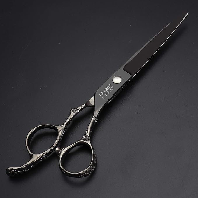 6/7/8-Inch Professional Hair Scissors Haircut Rose Pattern Hair Scissors Styling Tools Japanese Stainless Steel Scissor Set (7-inch cutting scissors-B)