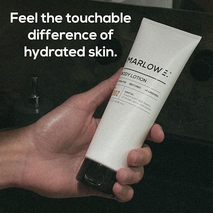 MARLOWE. Body Lotion for Men, Daily Moisturizer, Santal, 8 oz Tube