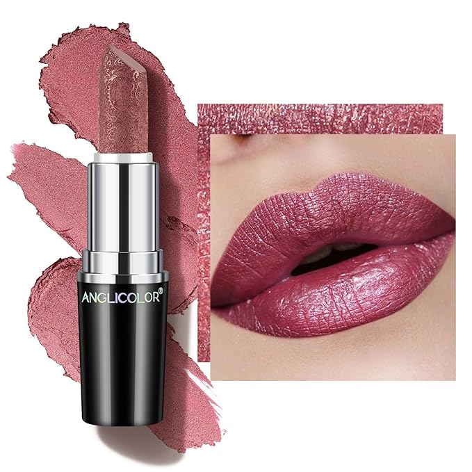 Anglicolor Metallic Plum Lipstick,High Impact Lipcolor,Lightweight Hydrating Formula Smooth and Non-Sticky,Frosted Plum Rose Lipstick For Women,Full-Coverage Lip Makeup (03 LOVE PARTICLE, 4g)