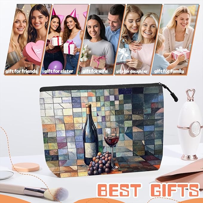 Scribesense Cosmetic Bags Travel Makeup Toilet Case Waterproof Pouch for Women Girls 6.7X9.45inches - The Elegant Allure of A Wine - Themed Still - Life