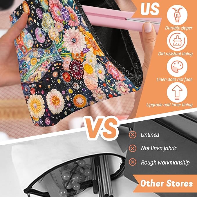 Scribesense Makeup Bag Travel Cosmetic Bags Small Makeup Case Waterproof Zipper Pouch for Women Girls 7X9inches - Colorful Flowers in A Blue Vase with Dots
