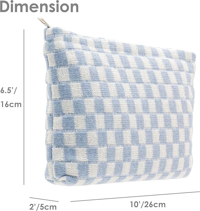 PAZIMIIK Checkered Makeup Bag for Purse, Small Flat Cosmetic Pouch,Blue