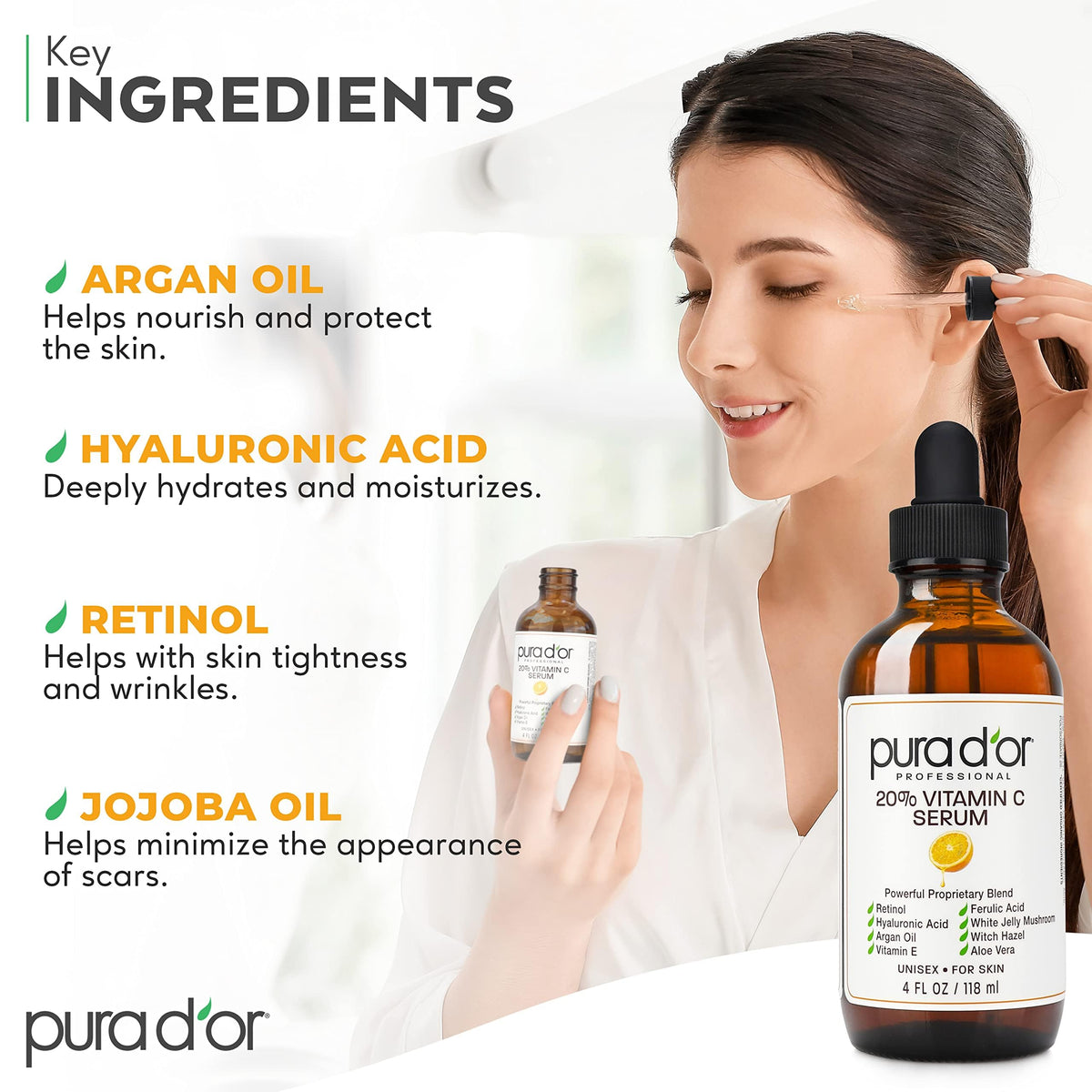 PURA D'OR 20% Vitamin C Anti-Aging Facial Serum, 4 fl oz