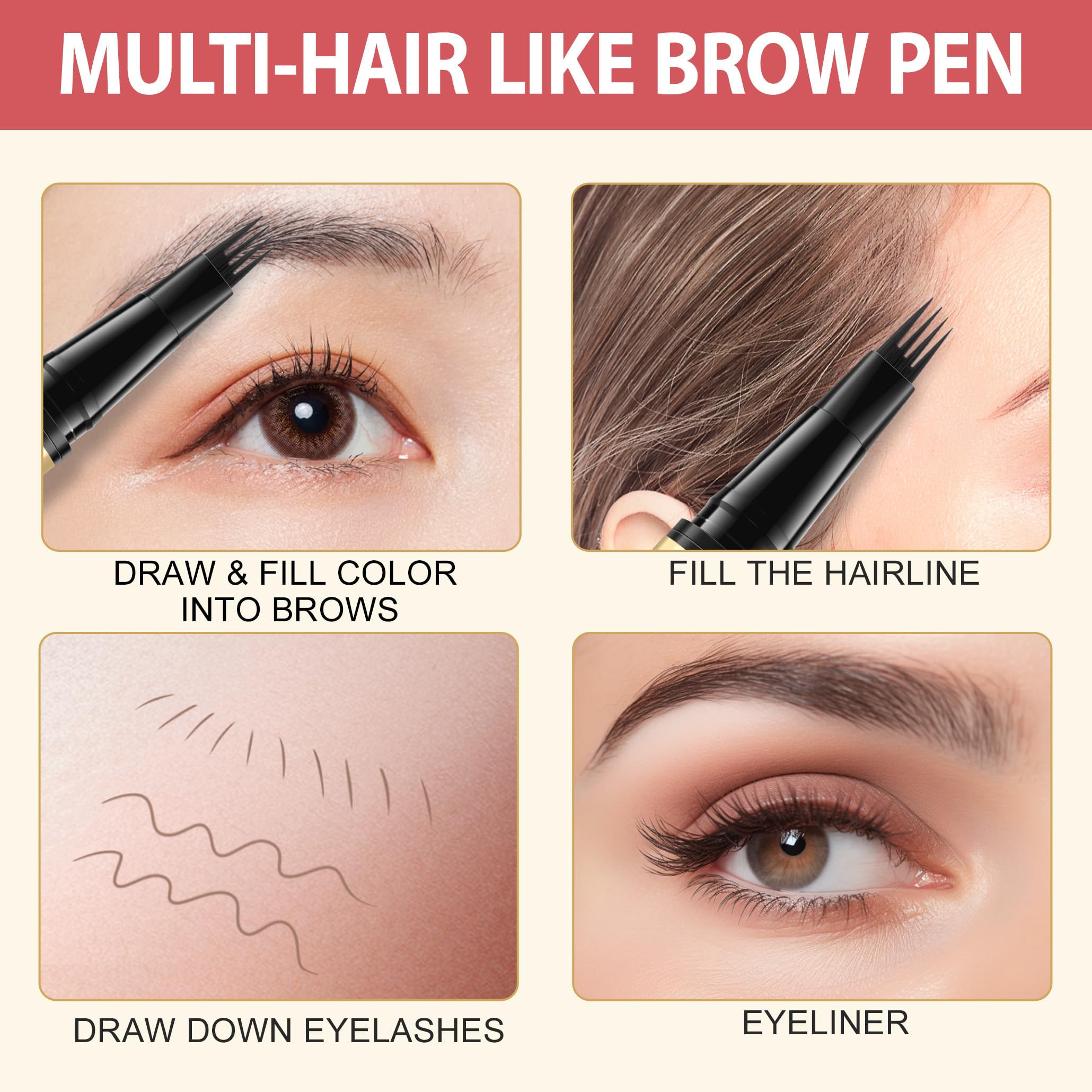 LAVONE Eyebrow Pen, 2-in-1 Waterproof Microblading Brow Pencil, Dark Brown