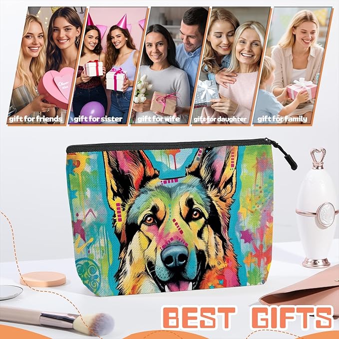 Scribesense Cosmetic Bags Travel Makeup Toilet Case Waterproof Pouch for Women Girls 6.7X9.45inches - German Shepherd in A Color - Splashed Artistic Background