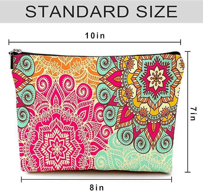 Givotin Cute Makeup Bag for Purse Canvas Waterproof Funny Cosmetic Bags for Women Zipper Travel Toiletry Pouch-Boho Flower Makeup Bags