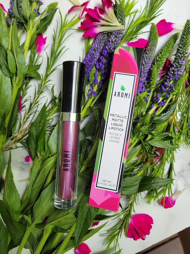 Aromi Vulgar Violet Metallic Liquid Lipstick, Mauve Plum Shade