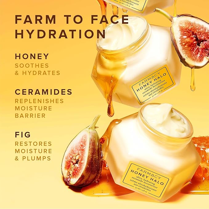 Farmacy Ceramide Face Moisturizer - Honey Halo Ultra Hydrating Facial Moisturizer with Buckwheat Honey + Ceramides - Helps Restore Barrier + Replenish Dryness - Plumping Skin Care for Dry Skin (50ml)