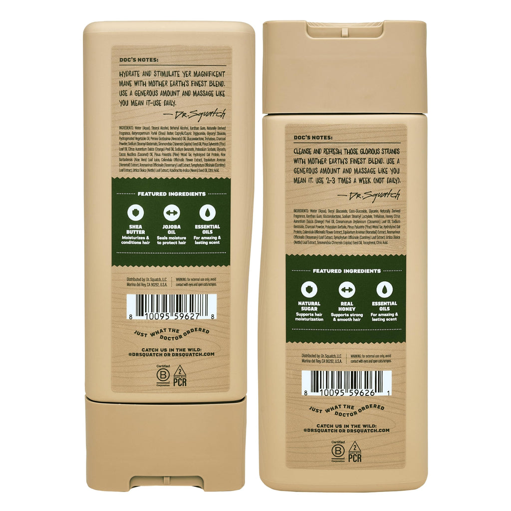 Dr. Squatch Men's Natural Shampoo and Conditioner Set – Sulfate & Paraben Free Natural Shampoo and Conditioner for Men – Scalp Nourishing Formula – Pine Tar (11 fl oz, 2-Pack)