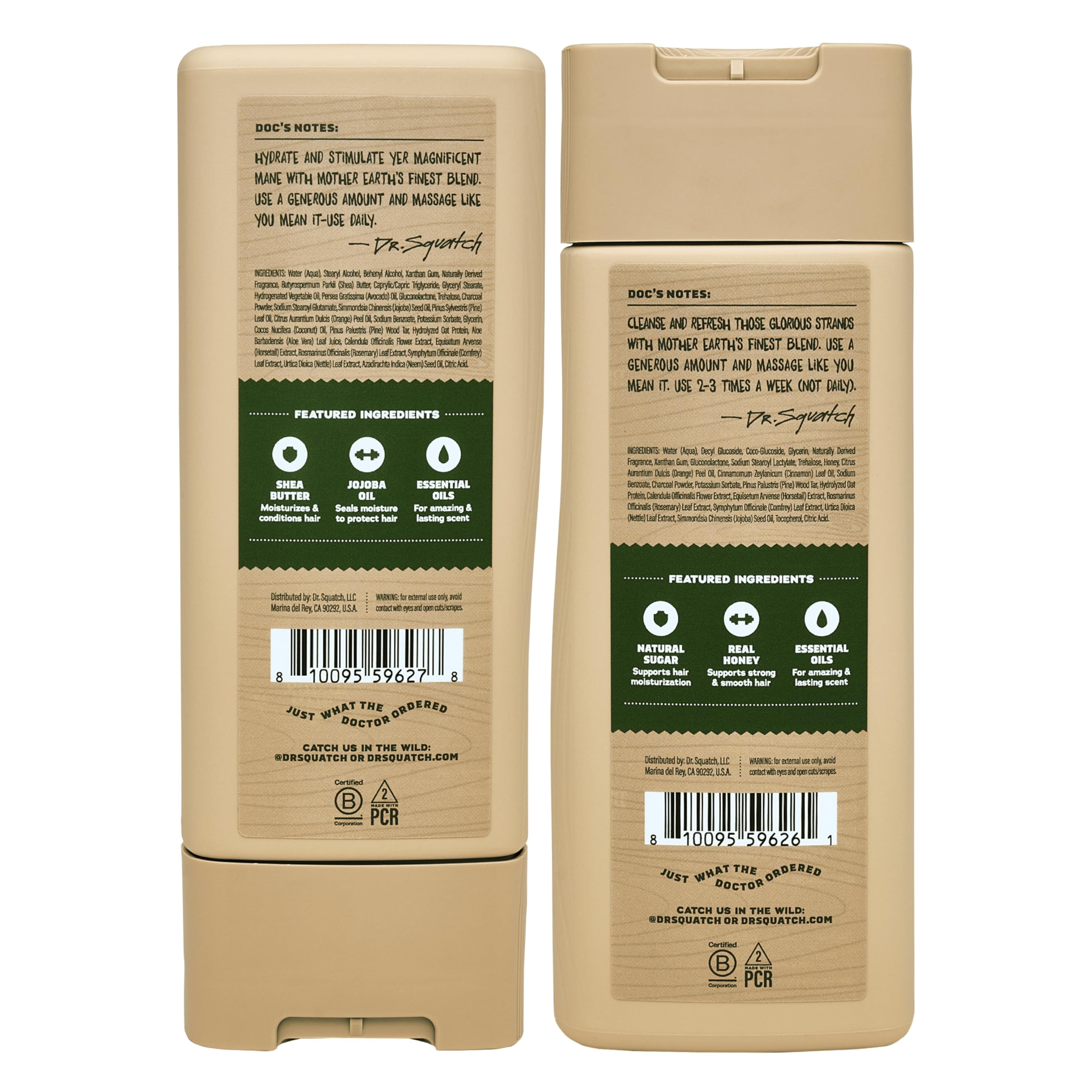 Dr. Squatch Men's Natural Shampoo and Conditioner Set – Sulfate & Paraben Free Natural Shampoo and Conditioner for Men – Scalp Nourishing Formula – Pine Tar (11 fl oz, 2-Pack)