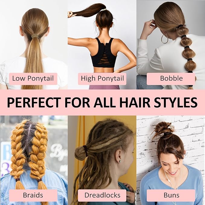SUTHIA 120Pcs Large Brown Nylon Hair Ties for Thick Curly Hair No Damage, Big Soft Cloth Hair Elastic Bands & Seamless Stretchy Fabric Ponytail Holders for Women Girls, Perfect for Updos & Braids