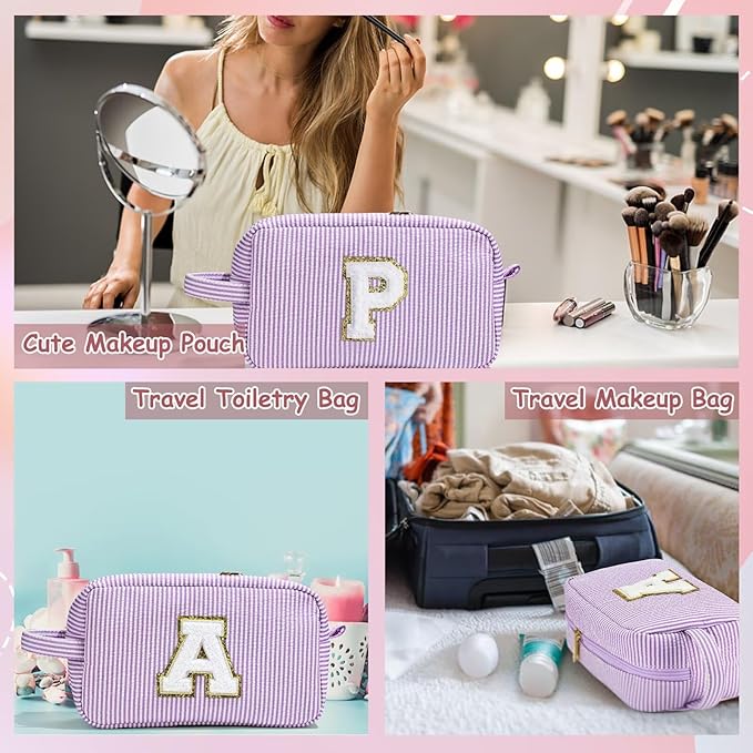 YOOLIFE Personalized Gifts for Mom - Initial Makeup Bag Cosmetic Bag Toiletry Pouch, Personalized Birthday Gifts for Mom Grandmother Stepmother, Mother In Law Gifts, Mothers Day Gifts, Purple N
