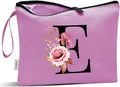 Vavabox A-Z Personalized Makeup Bag, Birthday Gifts for Women Mom, Gifts for Best Friend, Bride Bridesmaid Cosmetic bag (E, 07-Purple)