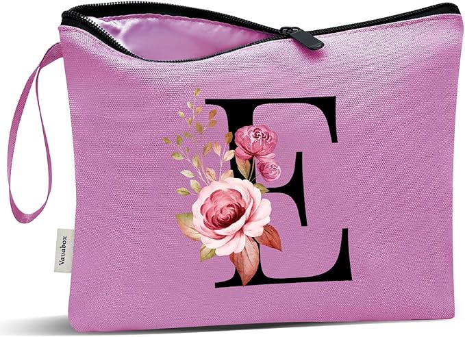Vavabox A-Z Personalized Makeup Bag, Birthday Gifts for Women Mom, Gifts for Best Friend, Bride Bridesmaid Cosmetic bag (E, 07-Purple)